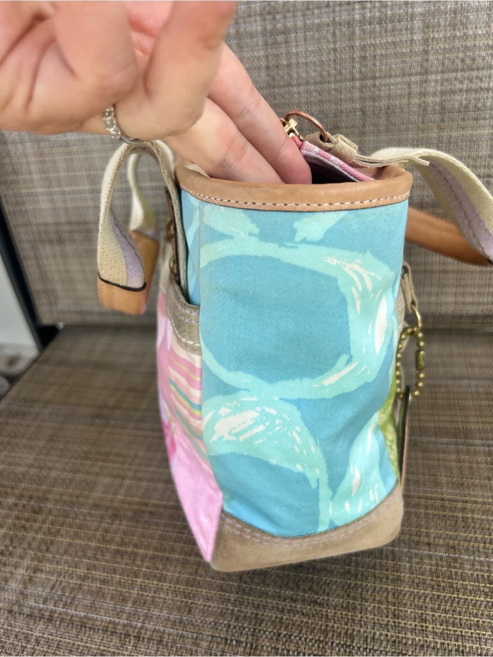 RARE Vintage Coach Y2K Hamptons Floral Weekend Small Patchwork Tote Purse Bag